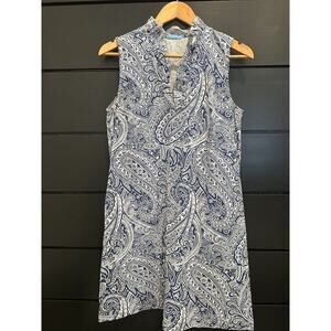 J. Mclaughlin Womens M Paisley Cotton Blue Sheath Dress Cotton Coastal Preppy